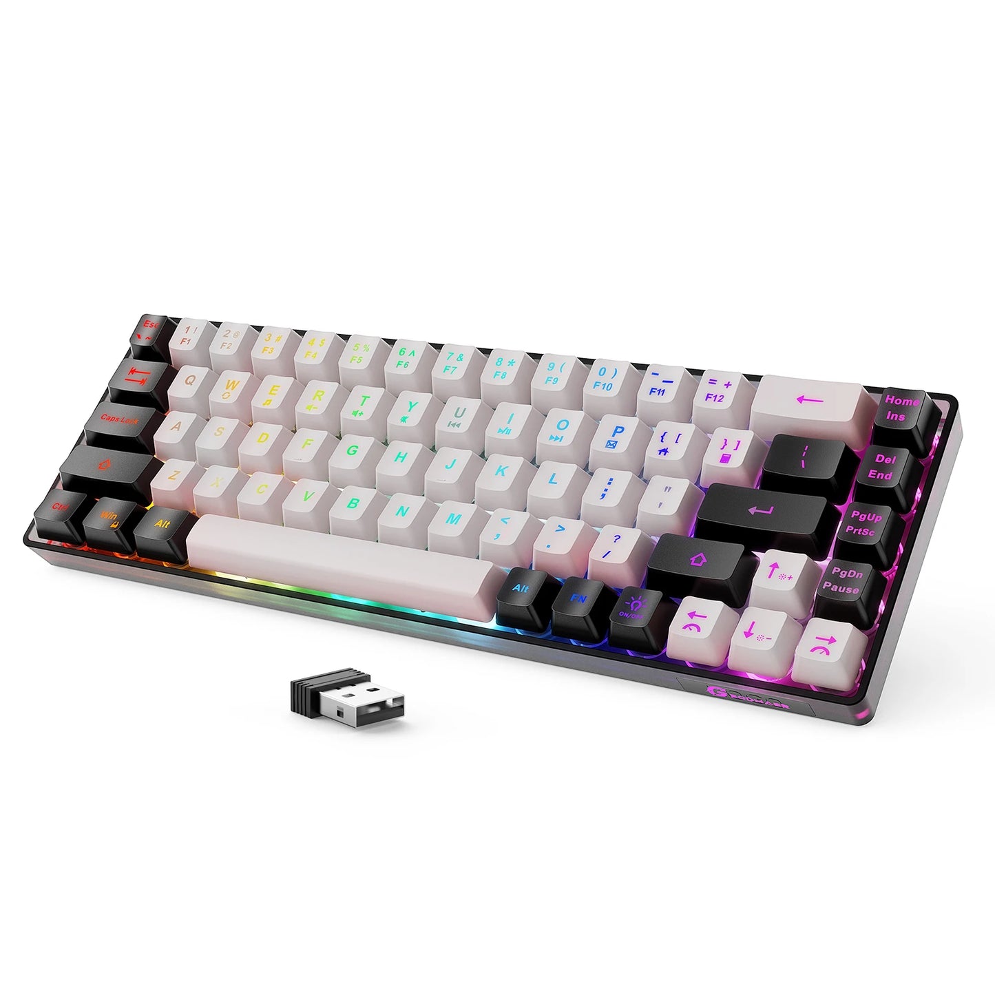 2.4G Wireless Gaming Keyboard Rechargeable Backlit Gaming Keyboard 68 Keys English/Spanish Layout Keyboard for PC