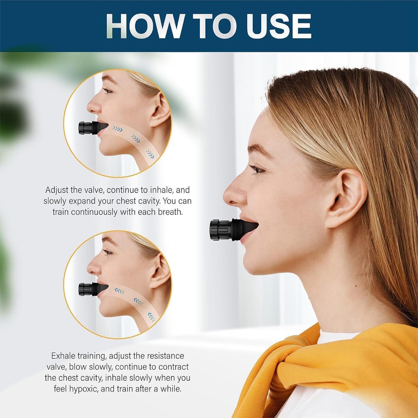 Adjustable Resistance Lung Capacity, Exercise Trainer, Easy to Carry, Easy to Clean, Portable Exerciser - Compact Silicone Breathing Exerciser for Adults