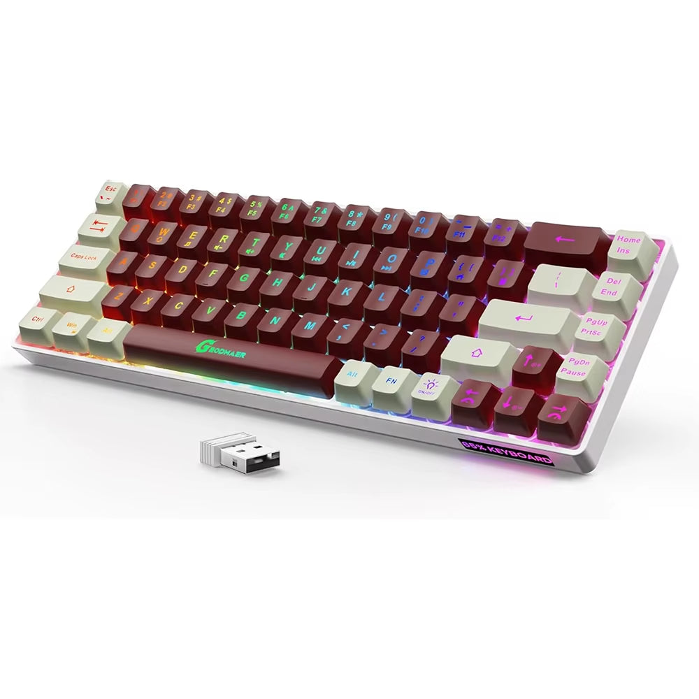 2.4G Wireless Gaming Keyboard Rechargeable Backlit Gaming Keyboard 68 Keys English/Spanish Layout Keyboard for PC