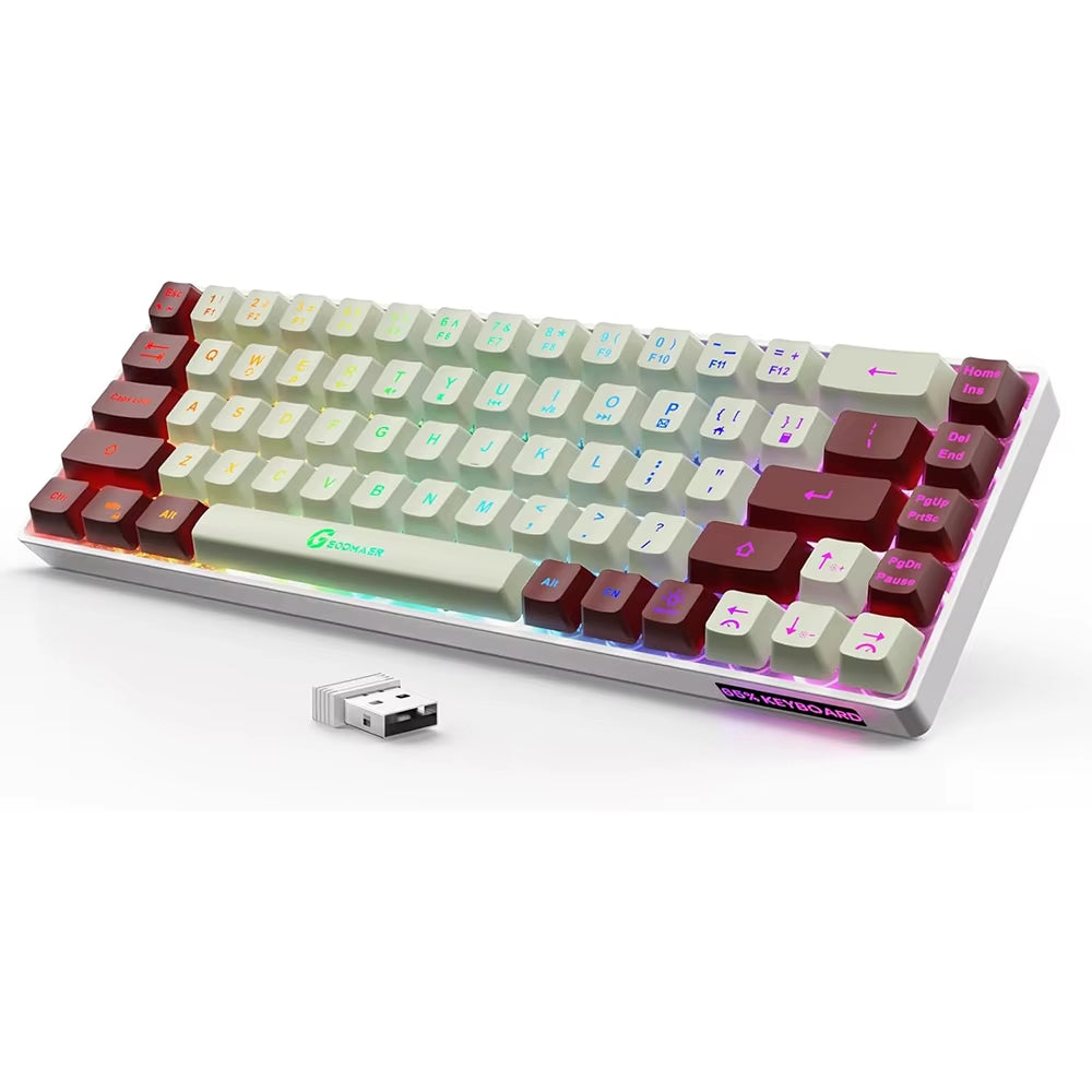 2.4G Wireless Gaming Keyboard Rechargeable Backlit Gaming Keyboard 68 Keys English/Spanish Layout Keyboard for PC
