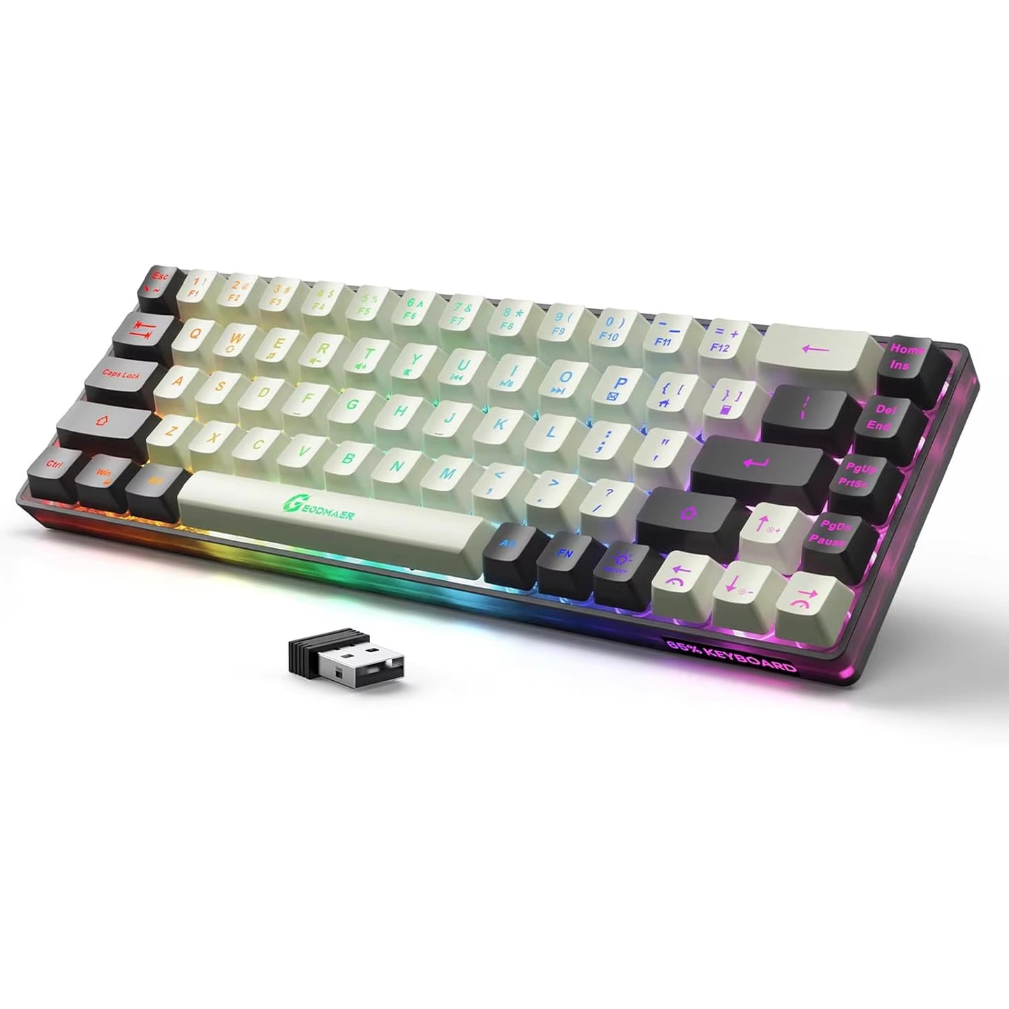 2.4G Wireless Gaming Keyboard Rechargeable Backlit Gaming Keyboard 68 Keys English/Spanish Layout Keyboard for PC